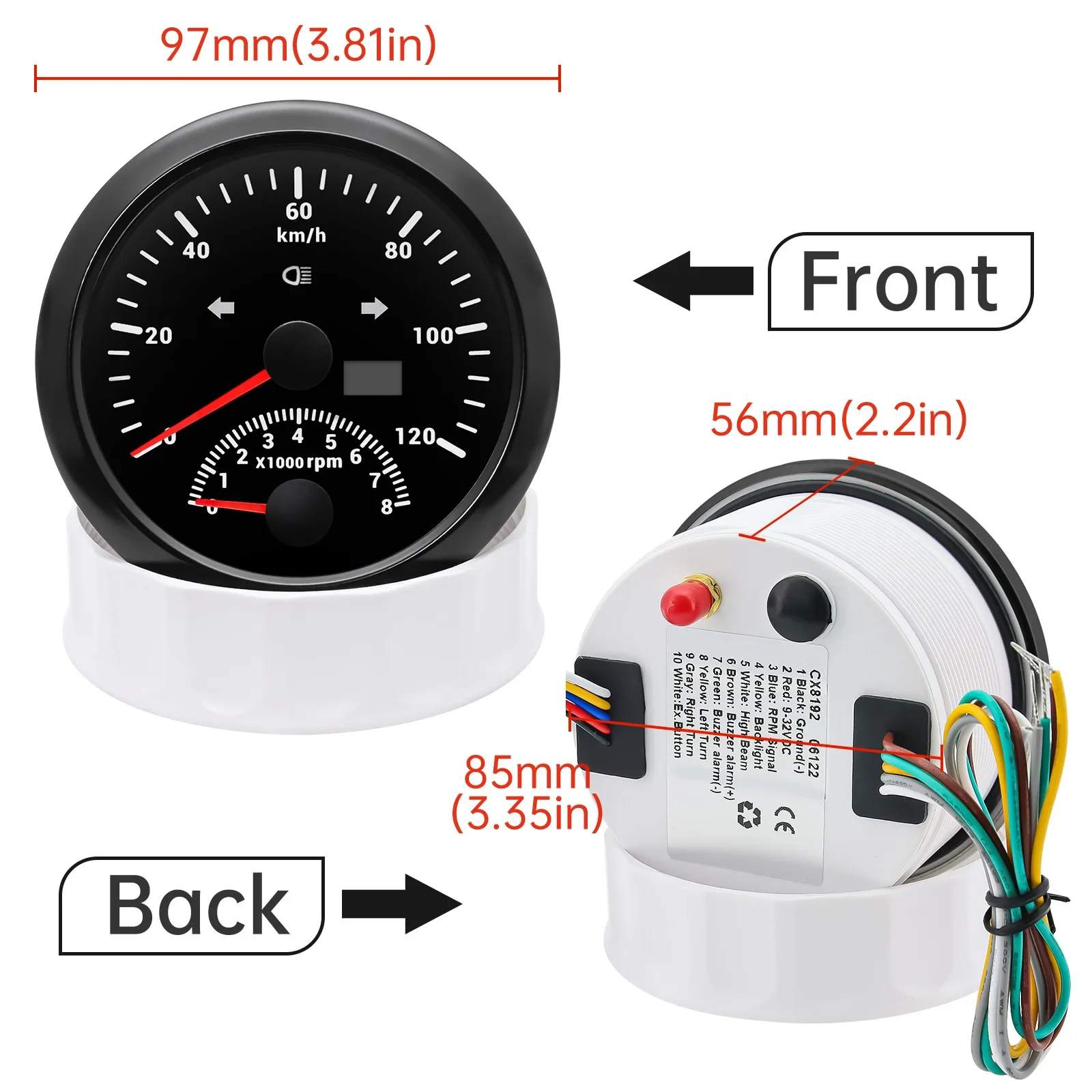 85MM GPS Speedometer Tachometer with Adapter 0-200km/h 0-120kmh 2 IN 1 Car Gauge with Gps Antenna for Car Truck Boat 12V