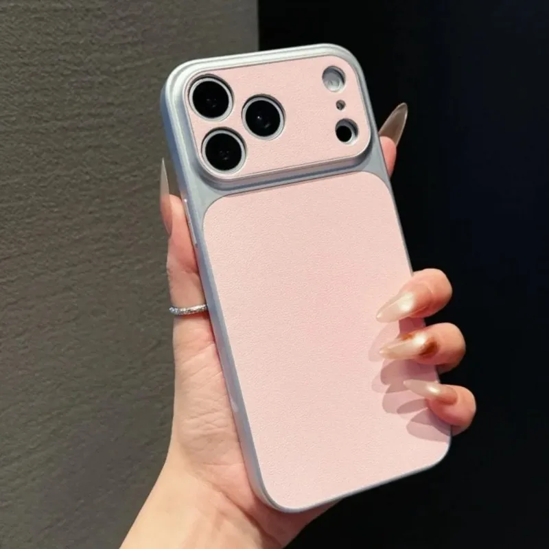 Luxuriöse, schlichte, matte Leder-Handyhülle für iPhone 11 12 13 14 15 16 17 Pro Max Plus Air, stoßfeste Schutzhülle mit Bumper-Rückseite