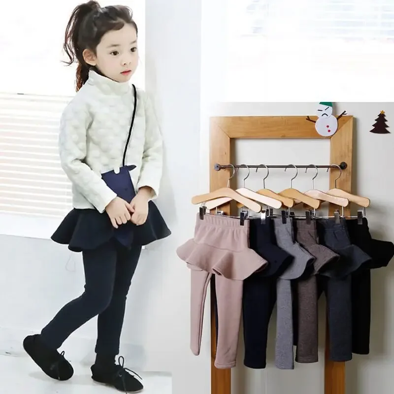 

Children's Spring and Autumn New Ruffled Leggings, Girls Wear Pure Color Casual Warm Skirt Style All-Match Boutique Trousers