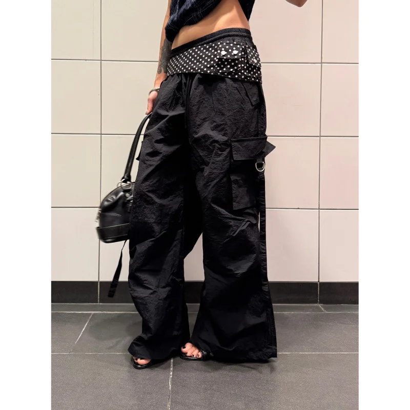 

Брюки-парашюты женские с низкой посадкой весенние танцевальные модальные широкие брюки-карго на открытом воздухе минималистичный лоскутный милый регулируемый для девочек