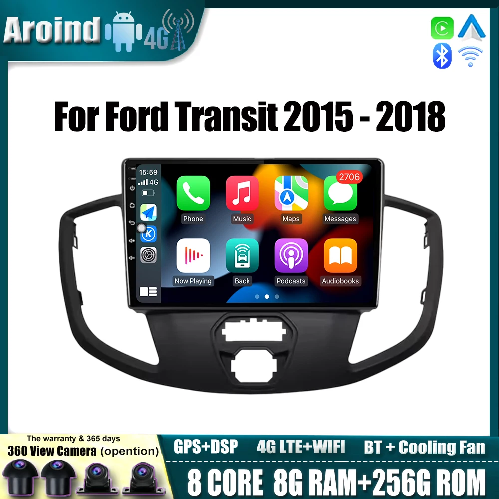 9''Car Radio Screen For Ford Transit 2015 2016 2017 2018 Car Intelligent System Carplay Android Auto 4G LTE WIFI Bluetooth Tools