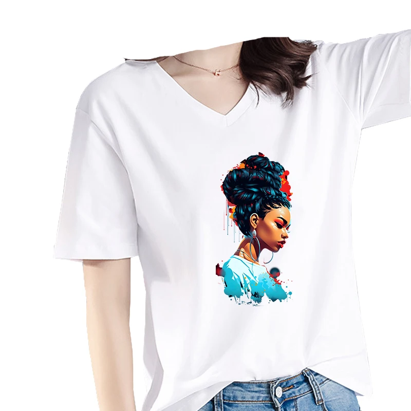 Fashionable Black Girl Heat Transfer Printed Stickers DIY Women\'s T-shirt Sweatshirt Decoration Heat Transfer Personalized Print