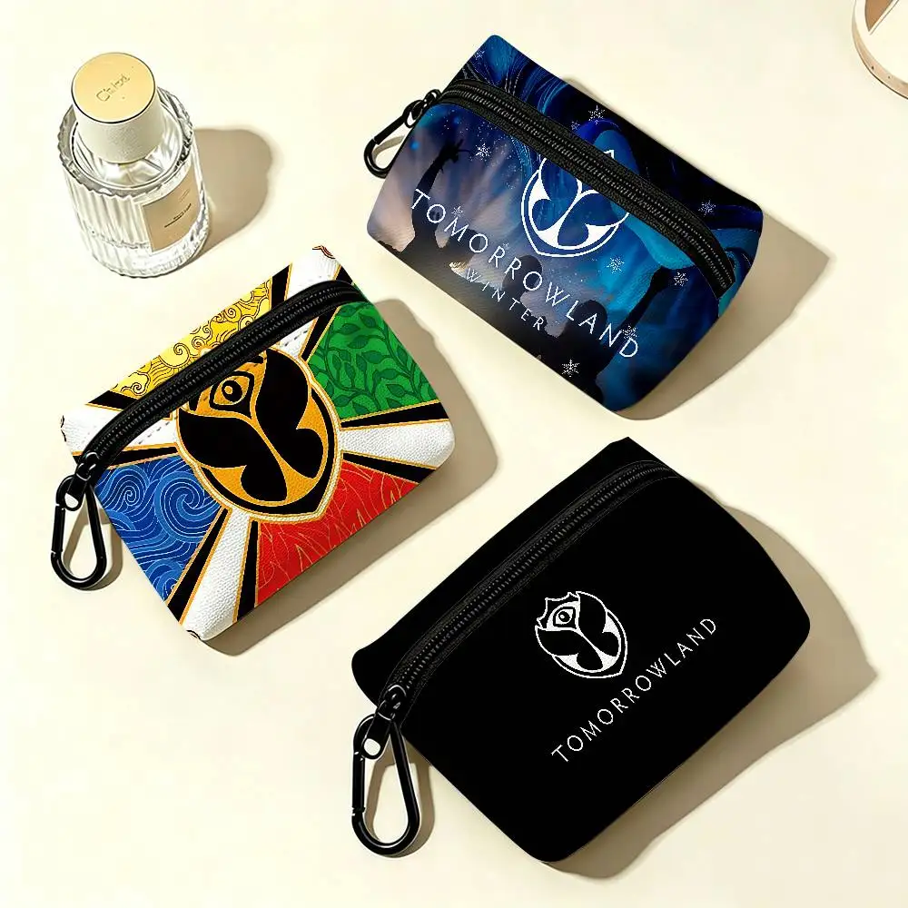 TOMORROWLAND Music Multifunctional Oxford Cloth Small Pouch With Hook Mini Coin Wallet Earbud Storage Bag