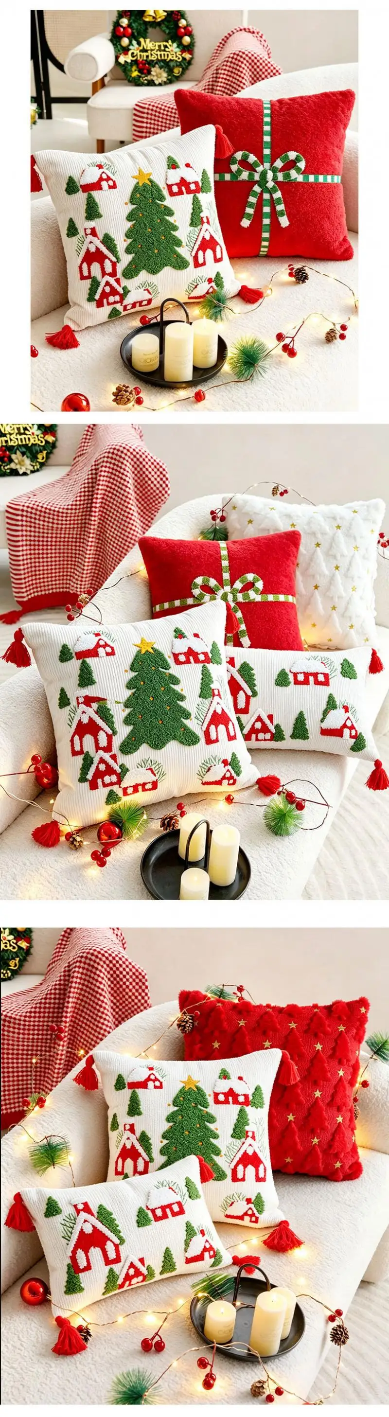 Weihnachtliche Kissenbezüge mit Stickerei, Dekorative Sofakissen, Vintage-Kopfteil-Kissenbezug 30x50/45x45cm – Detail 4