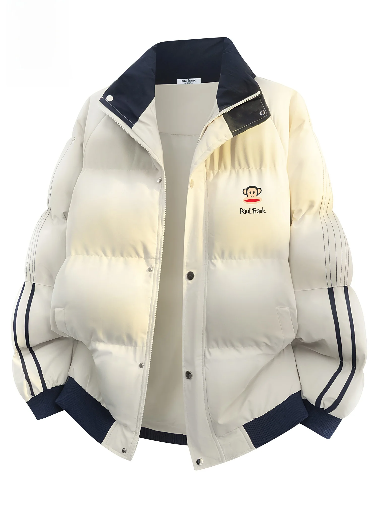 

PaulFrank Thiened Winter Jaet for Men Casual Striped Warm Cotton Coat Youth ular Polyester Fabric Long Sve Zipper C...