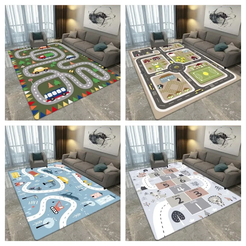 Child Playmat Highway Simulated City Traffic Playroom Area Rug,Carpet for Home Living Room Bedroom Sofa ,kids Non-slip Floor Mat