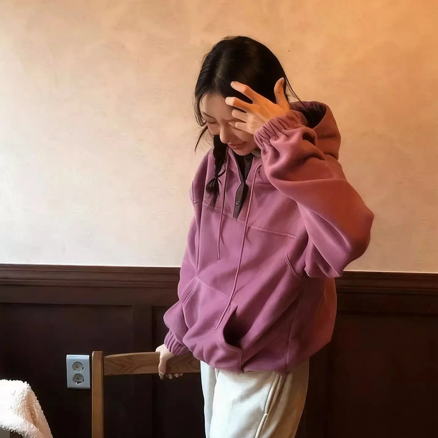 루즈핏 후드 스트링 스웨트셔츠 여성용 겨울 신상 동대문 캐주얼 편안한 풀오버 코트