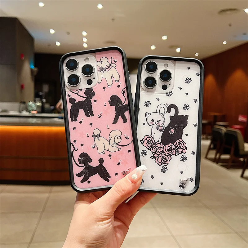 Flor selvagem anime gato gatinhos caso de telefone para iphone 17 16 15 14 13 12 pro max plus wf poodle doodles pequeno cão fedorado capa