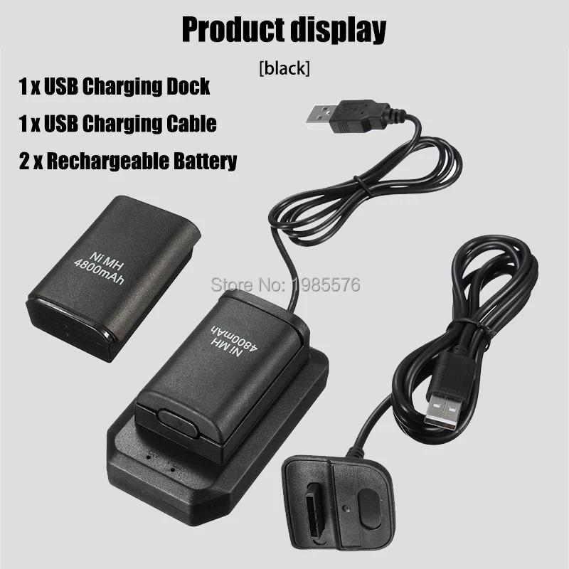 Portable Double Baterai Isi Ulang + USB Charger Kabel Pack Untuk XBOX 360 Wireless Controller