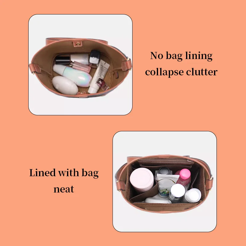 Bolsa de maquillaje de tela de fieltro TINBERON, forro para cubo, bolsa de inserción de viaje, organizador, bolso de mano, bolsa de cosméticos,