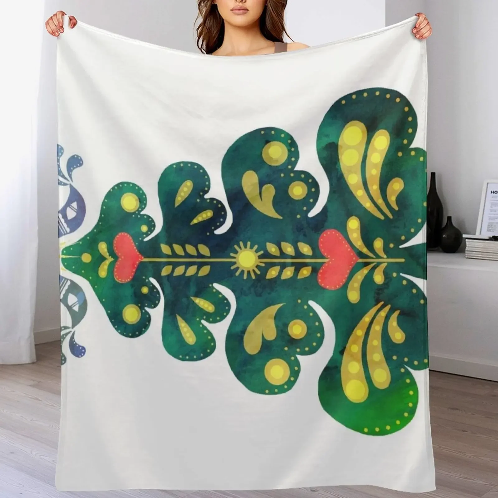 

Traditional Scandinavian Folk Art Tree Throw Blanket Extra Large Throw Luxury Baby Blankets