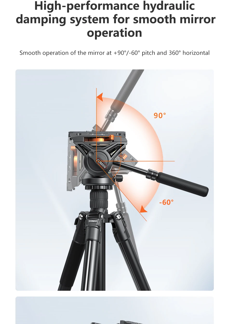 COMAN Q6 Panorama-Gimbal-Videokopf mit Schnellwechselplatte, kompatibel mit DJI RS4 Manfrotto Hydraulic Fluid Stativ DSLR-Kamera – Detail 8