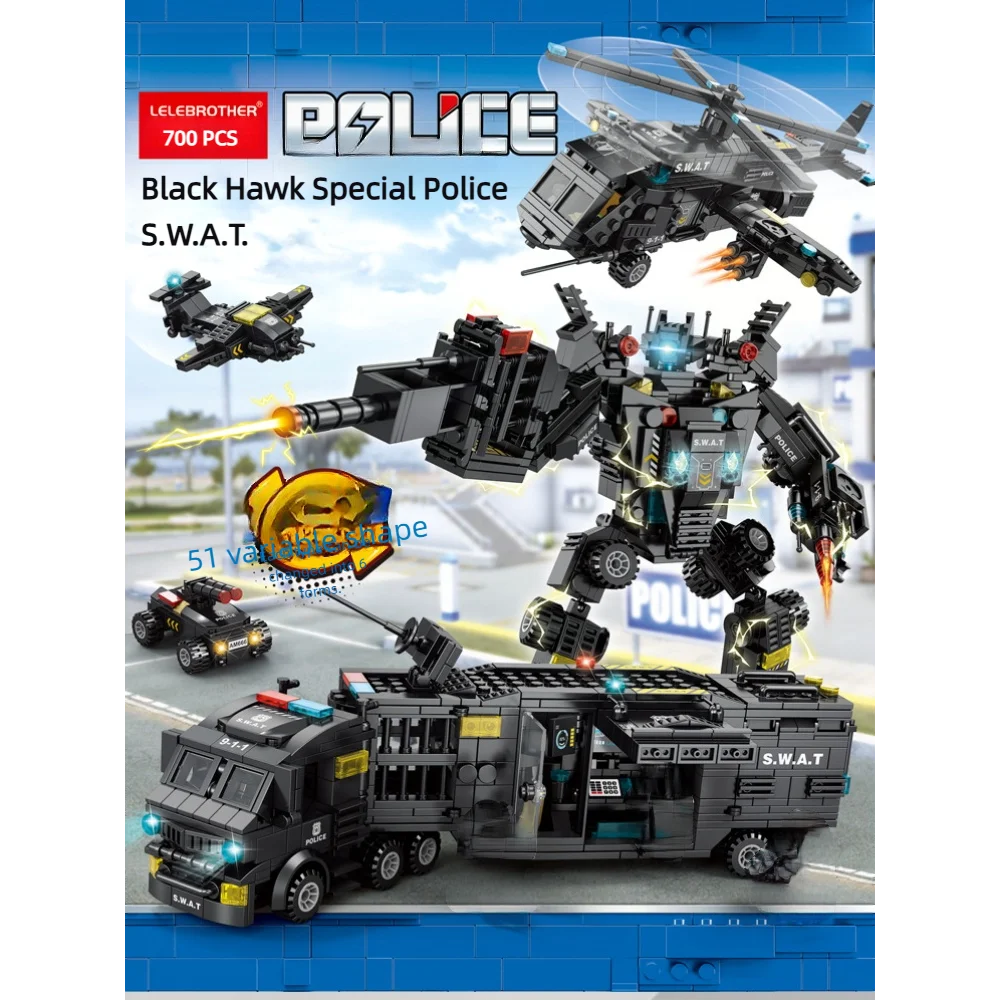 SWAT Police Buiding Blocks Station Office Armored Helicopter Robot Radar Ship Off-Road Vehicle Supersonic Fighter Jet Boys Gifts