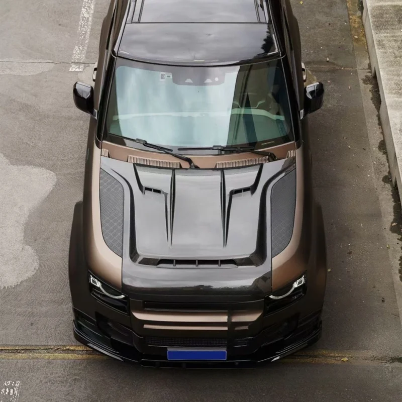 For Land Rover Defender ROCK Style Dry Carbon Fiber Hood Engine Cover Fit 2020 Auto Modification Parts