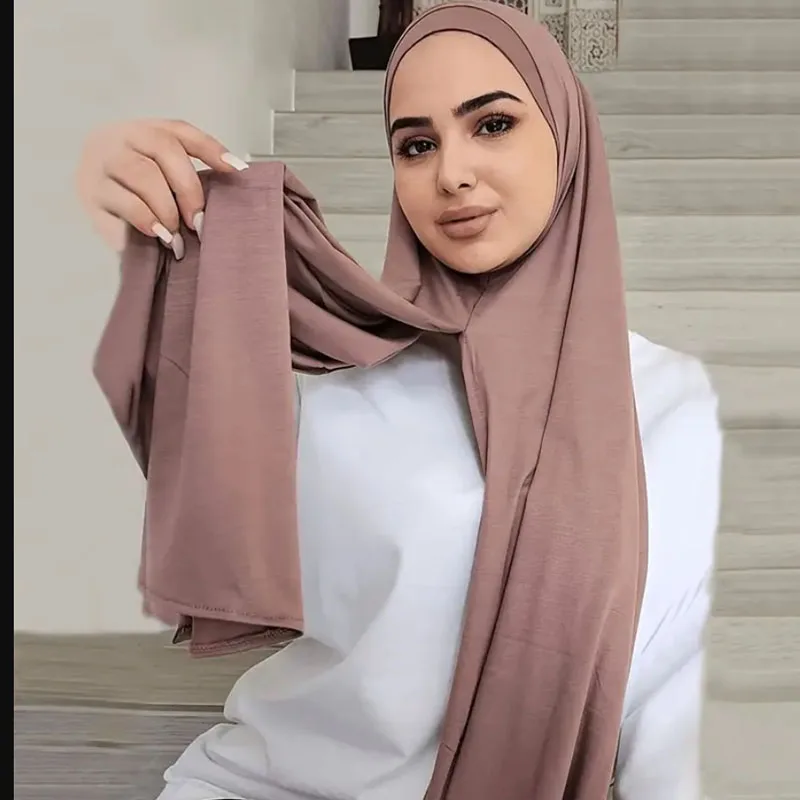 Easy To Wear Jersey Hijab Scarf Solid Color Modal Slit Instant Hijab Thin Breathable Soft Sunscreen Pullover Head Wrap For Women