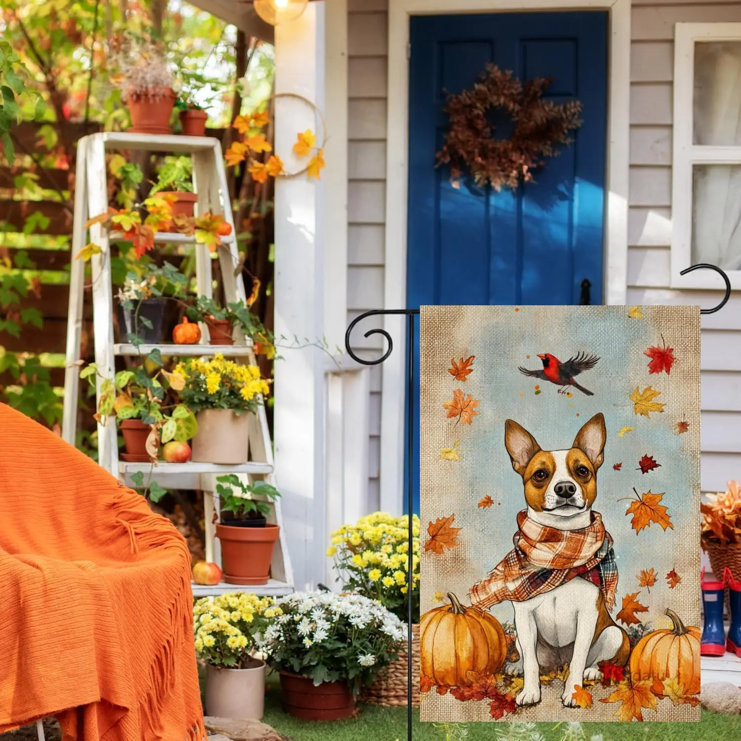 Basenji Garden Flag Hello Autumn Maple Leaves With Pumpkin Red Bird 12x18 Inch Double Sided for outside Welcome Fall Flag Co yyi
