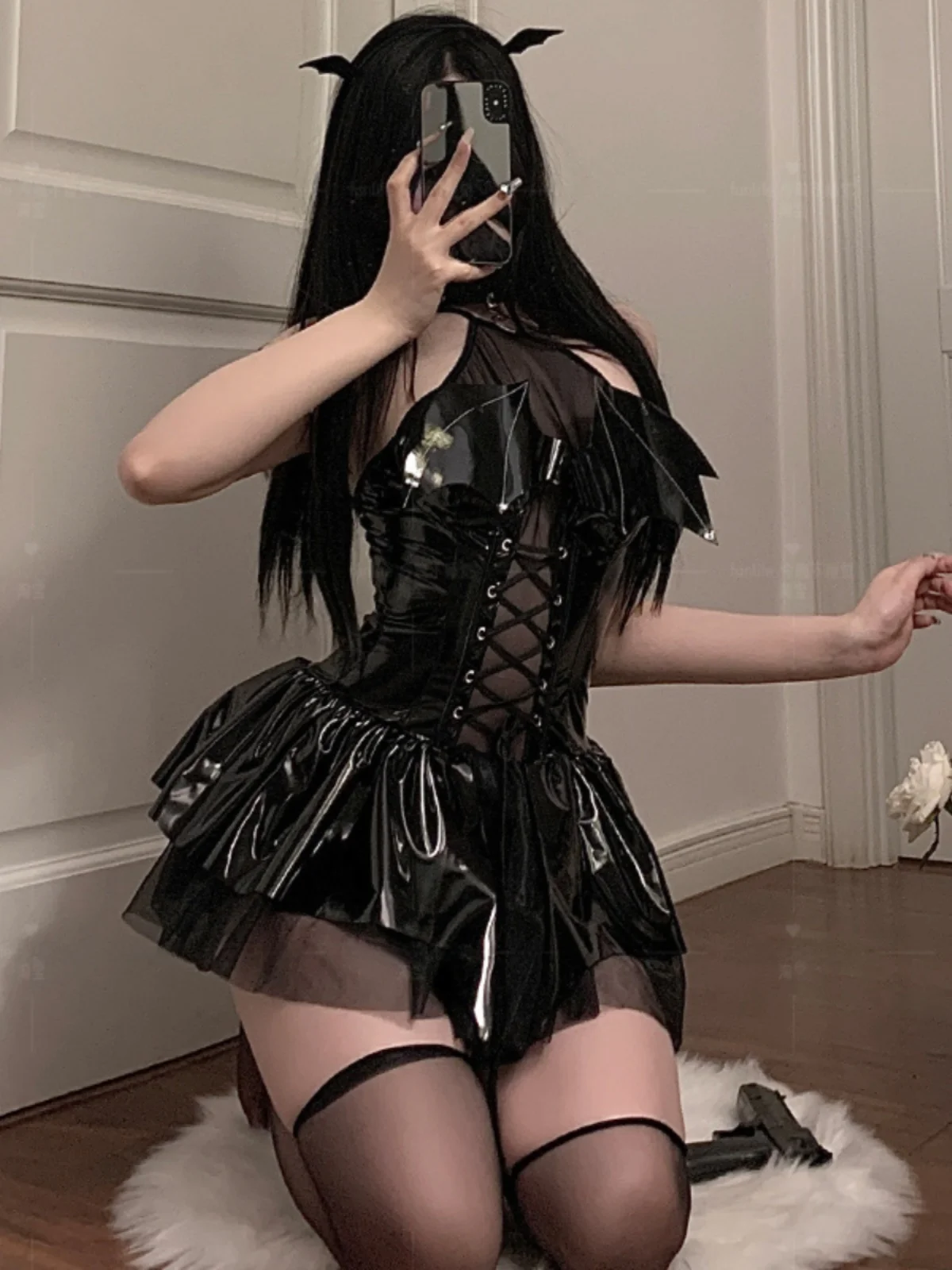 Sexy Pure Desire Leuke Lakleer ort Rok Cos Halloween Kostuum Devili Dr orm Kleine Duivel Rok Dames Dr