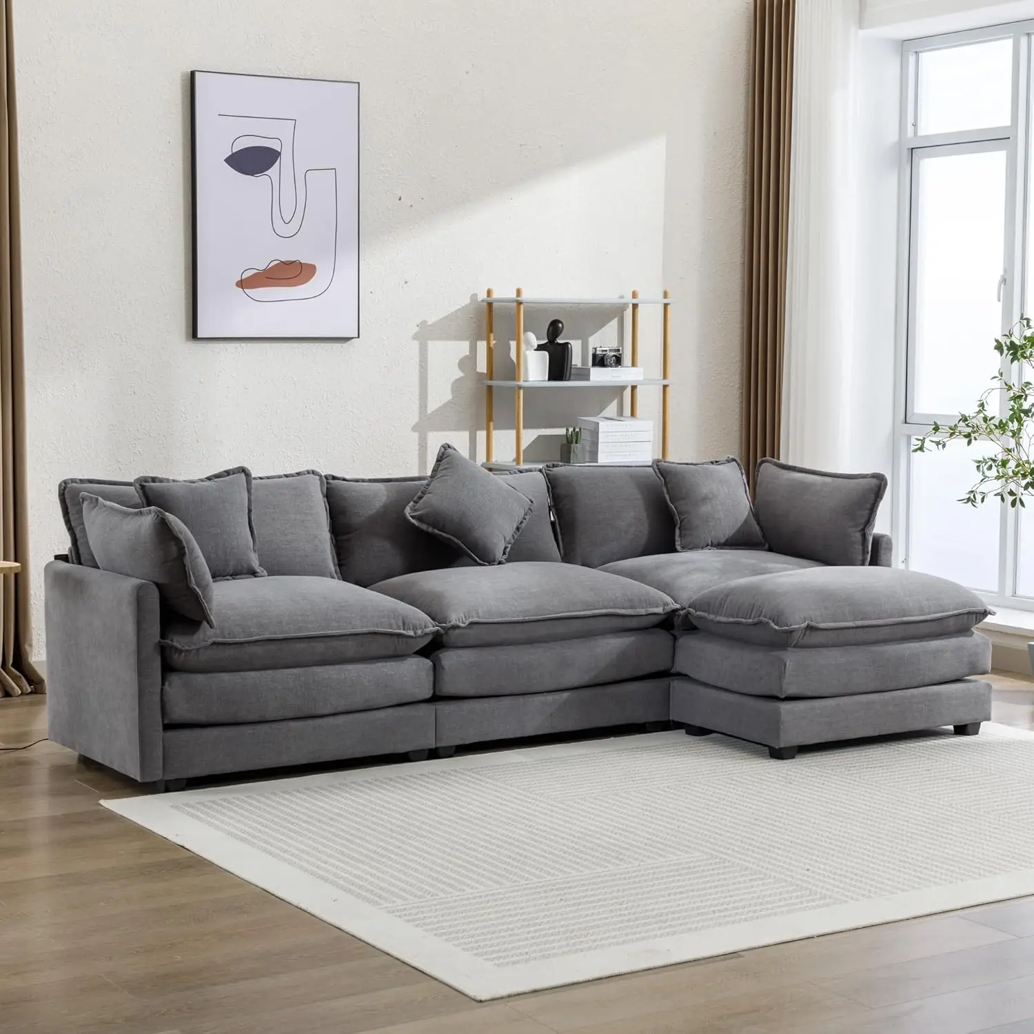 

111.4" L-Shape Chenille Upholstered Sofa for Living Room Modern Luxury Sofa Couch with Ottoman, 5 Pillows