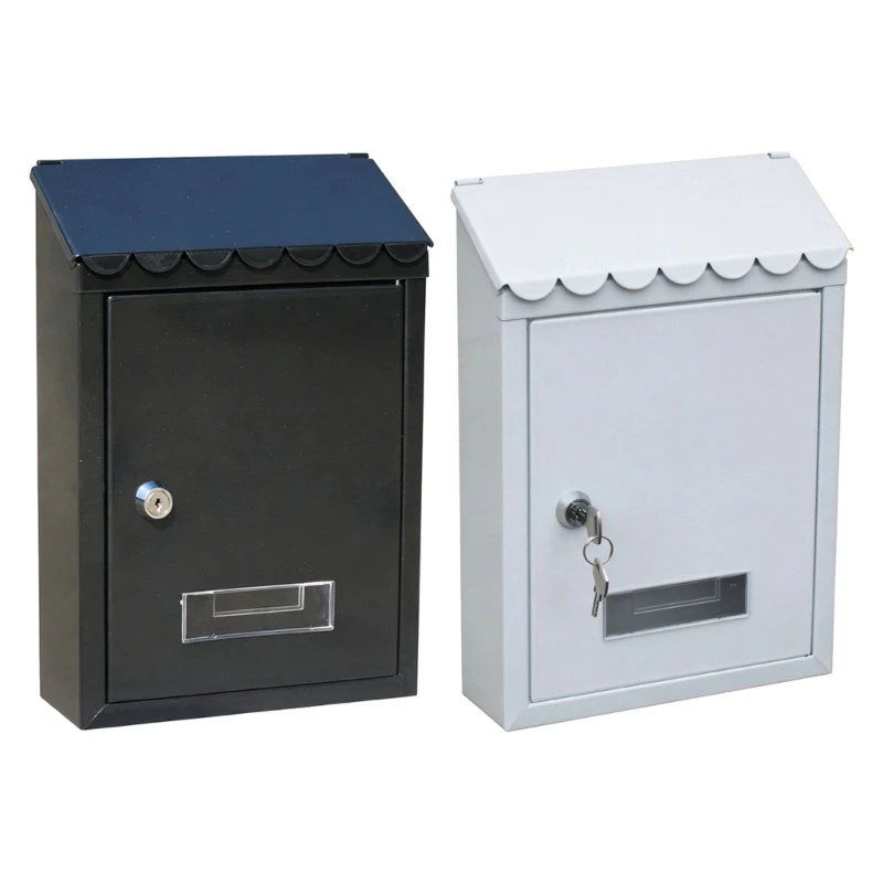 Secure Wall-Mounted Mailbox, Metal Mail Drop Box with Front Door Lock and Label Window for Entryway or Office Use D2RD