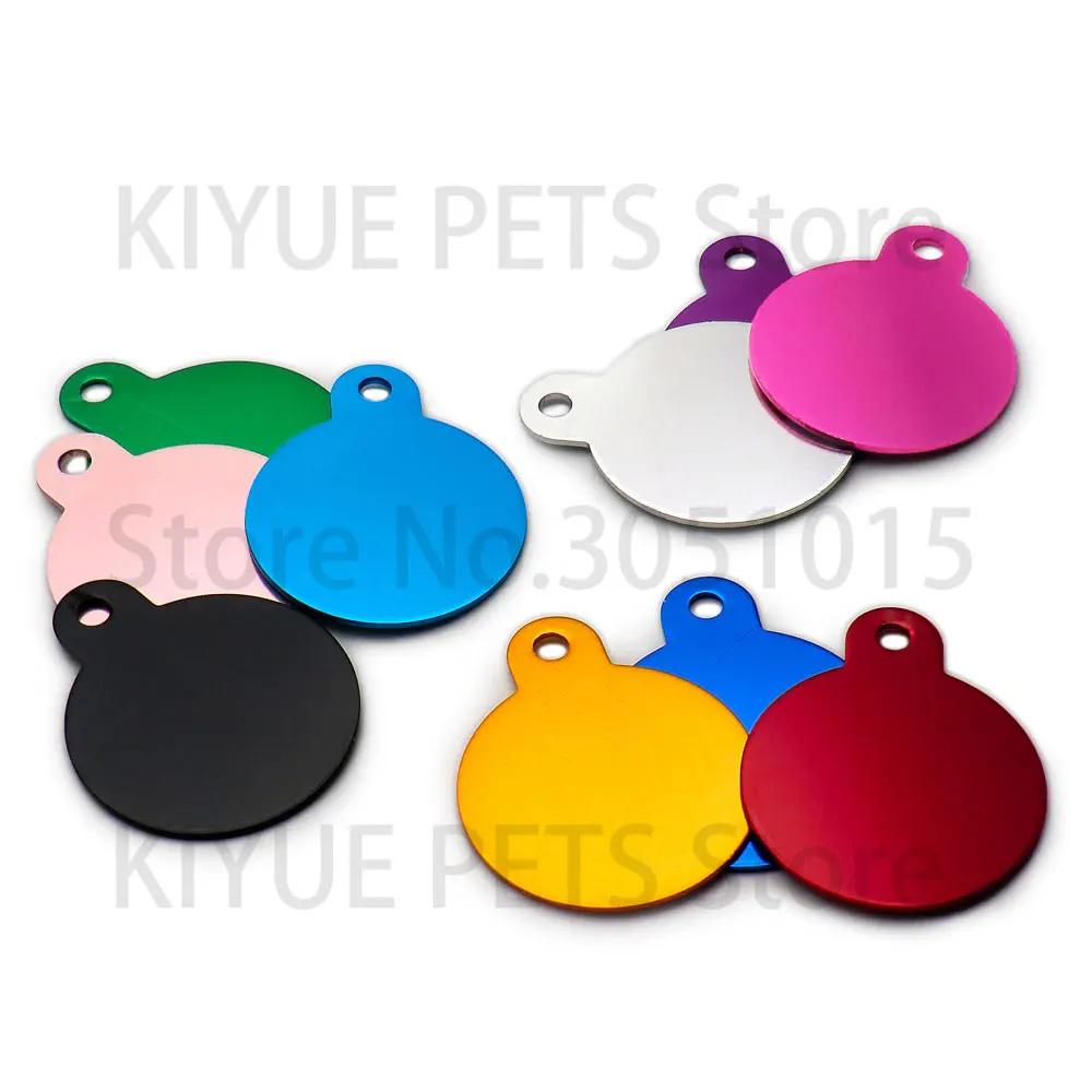 Wholesale 100Pcs Round Dog ID Tags Aluminum Customized Name Address Phone Text ID Tag Personalized Engraving Pet ID plate Tag