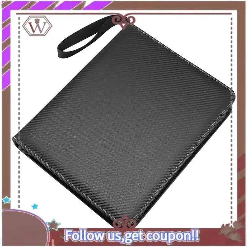 ABBG-Trading Card Binder, 9 Pockets Baseball Card Binder Sleeves With Zipper, Card Case For Game/Football/Baseball Card