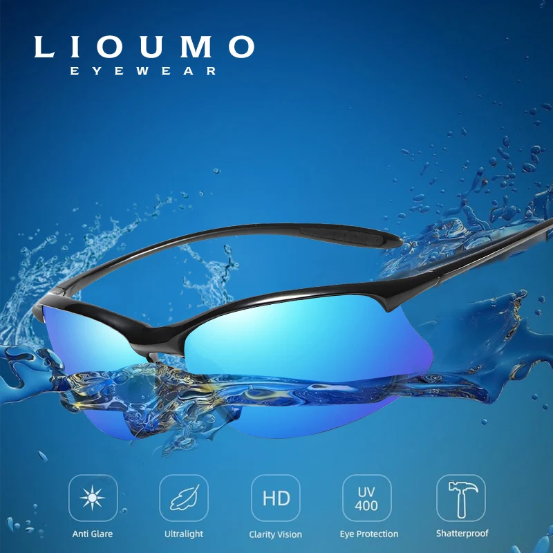 

LIOUMO TR90 Frame Sports Sunglasses Polarized Men Women Ultra-Light Cycling Glasses Anti-Glare Goggles Blue Mirror zonnebril