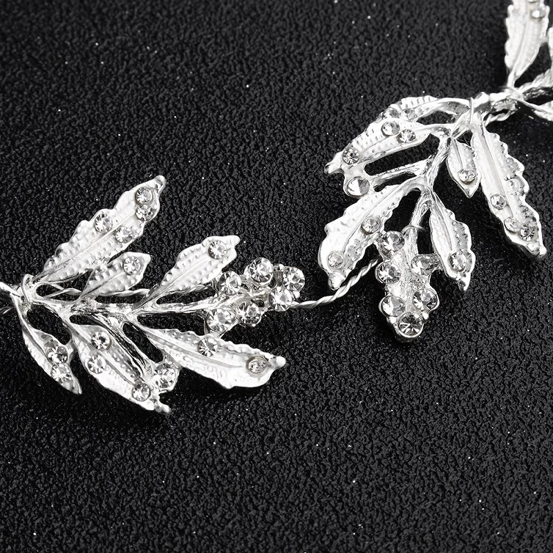 Fashion Gold Silver Color Leaves Bridal Headbands For Women Handmade Crystal Rhinestone Hairbands Head Accessories