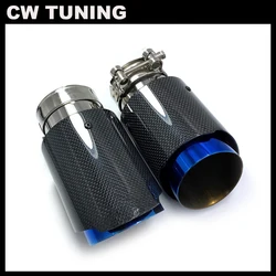 1Pcs Single Car Exhaust tip Blue Pipe Glossy Plain Carbon Muffler Pipe For BMW Benz Audi Porsche CX-4 E71 E46 E60 E90