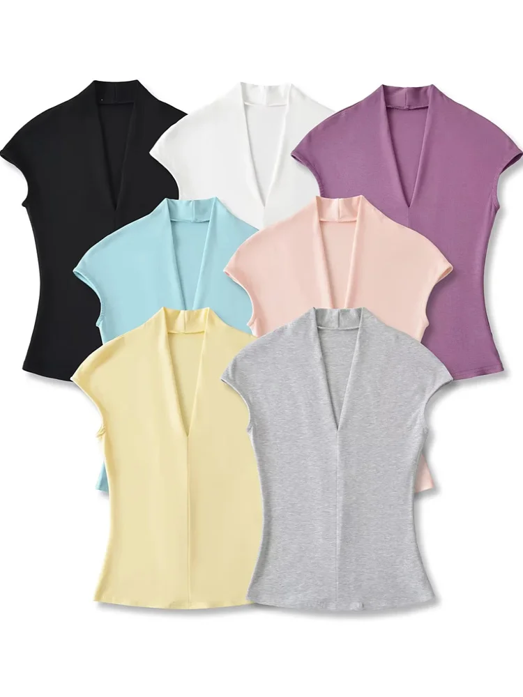 

Сексуальный облегающий летний топ с глубоким V-образным вырезом и рукавами-крылышками для женщин, модный и стильный