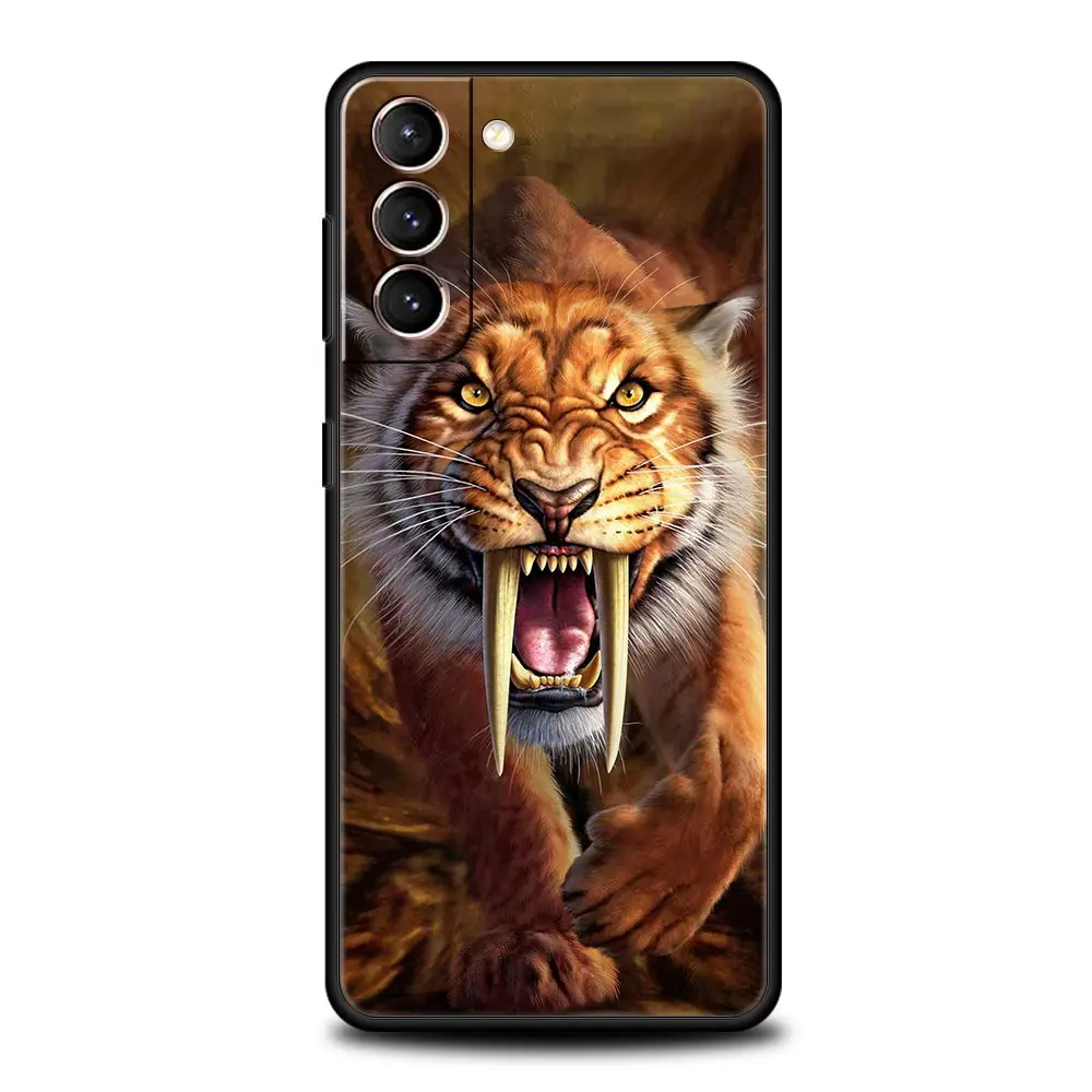 Forest Animal Lion Tiger Case For Samsung Galaxy S22 Ultra S21 S20 FE 5G S10 S9 S24 Plus S10E S23 Phone Cover Black