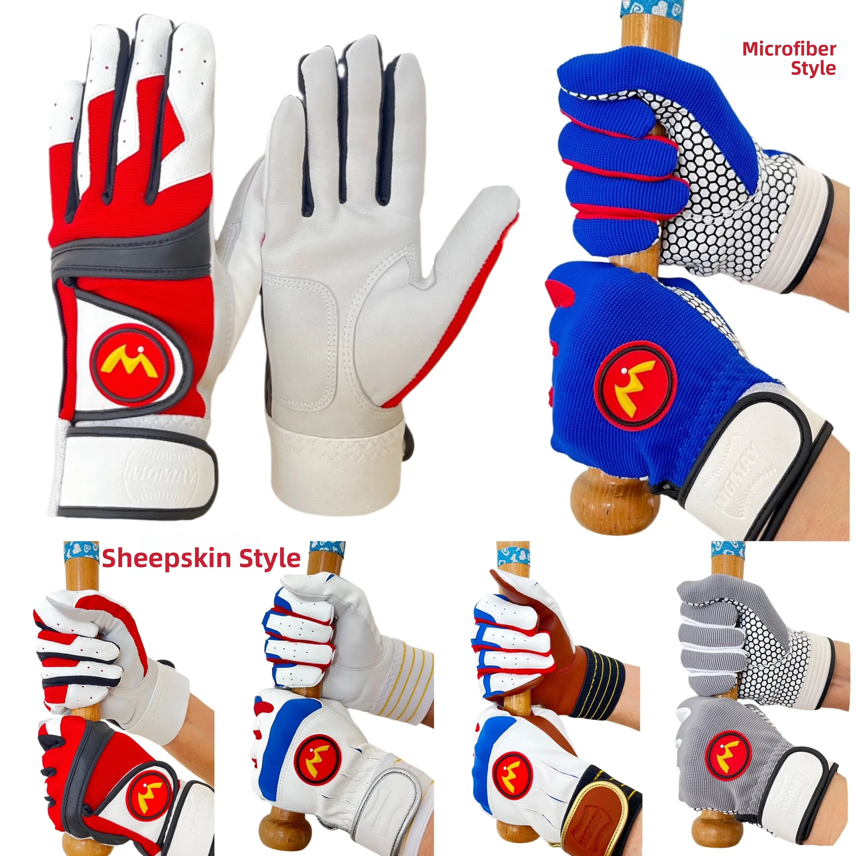 

Leather Baseball Batting Gloves Ultra-synthetic Model Waable Children's Little League Adults' Sofall Gloves Non-
