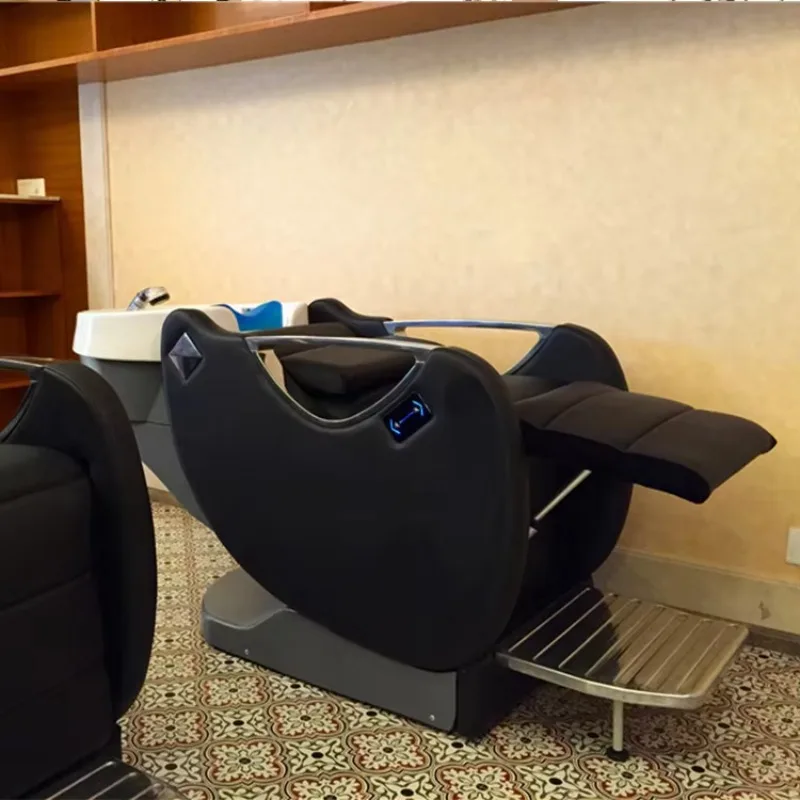 

Modern Salon Shampoo Chair Bed Ceramic Bowl Hair Washing Massage Lay Down Hair Shampoo Chair Bed with Salon Sink