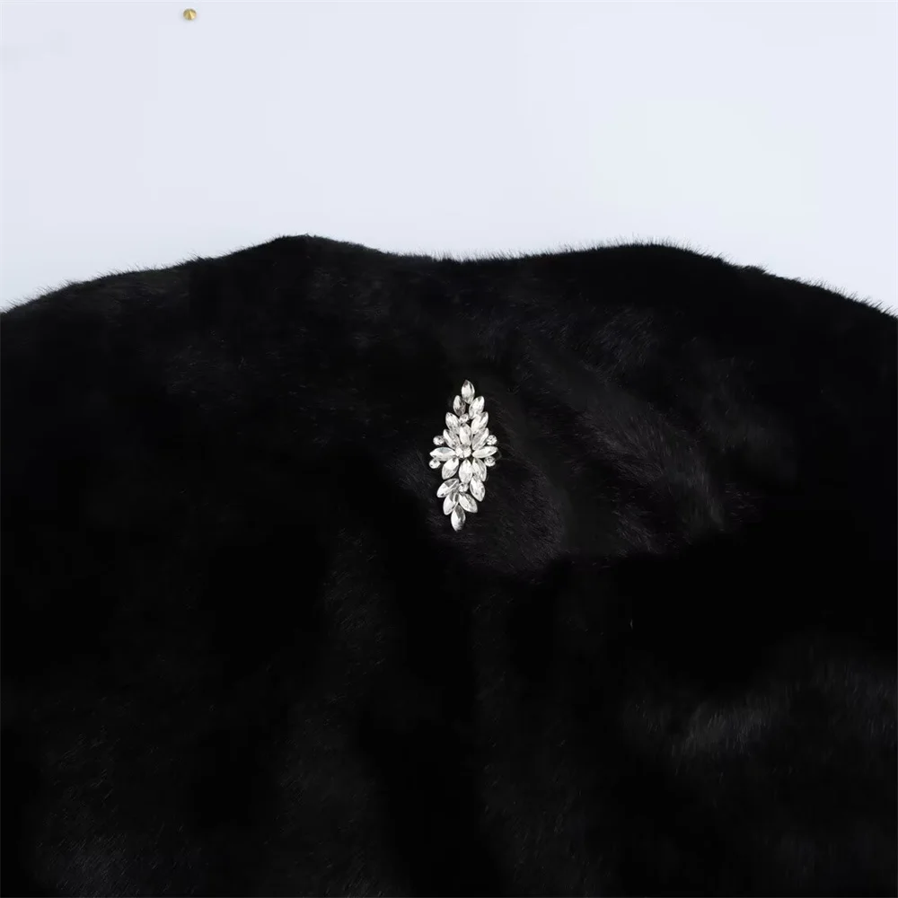 المرأة مجوهرات بلون مطعمة الفراء الاصطناعي جولة الرقبة طويلة الأكمام معطف شتاء جديد معطف الفرو الدافئ #6