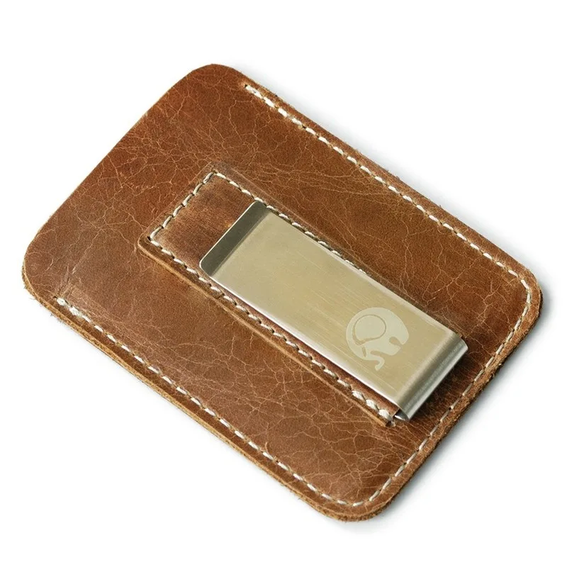 Thin Genuine Leather Money Clip Mini Wallet Men Credit Card Slot Slim Bills Metal Cash Clamp for Man Small Billfold Holder