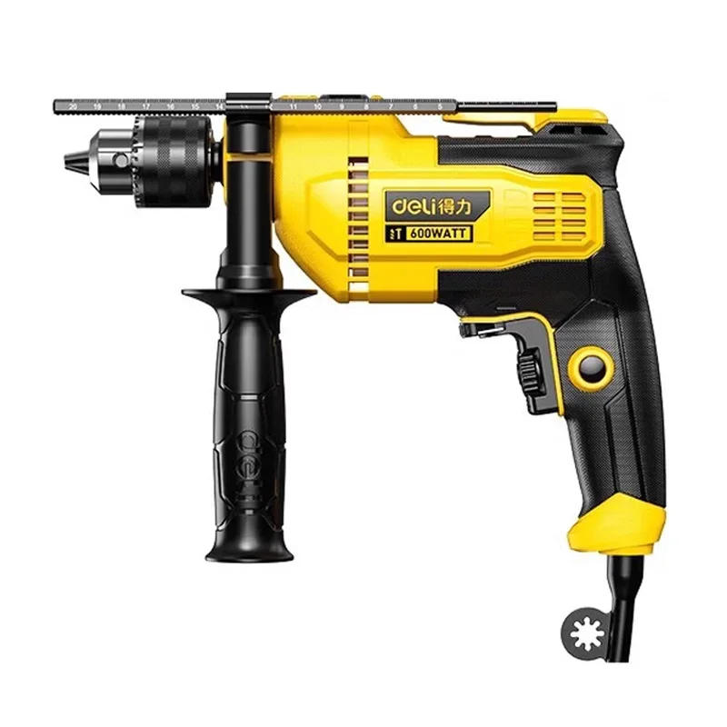 Deli Corded Electric Drill 600W Impact Hammer Drilling Power Tool for Household Repair Drills