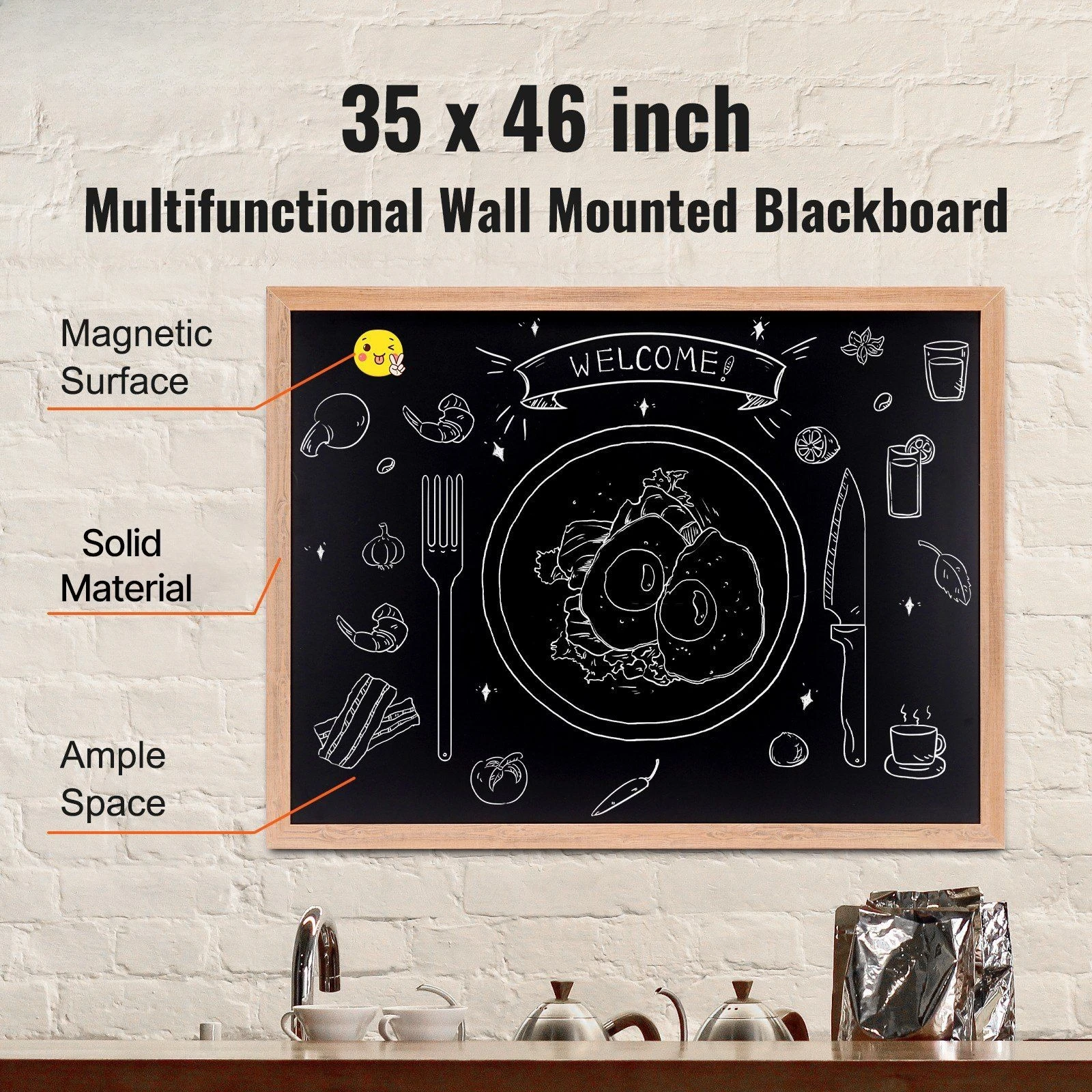 Magnetic Chalk Board, Hanging Message Signs with Chalks, Vintage Chalkboard Sign, Rustic Brown Framed Calendar and Bulletin Combo Boards, 35"x46", Kitchen, Home Decor, Wedding