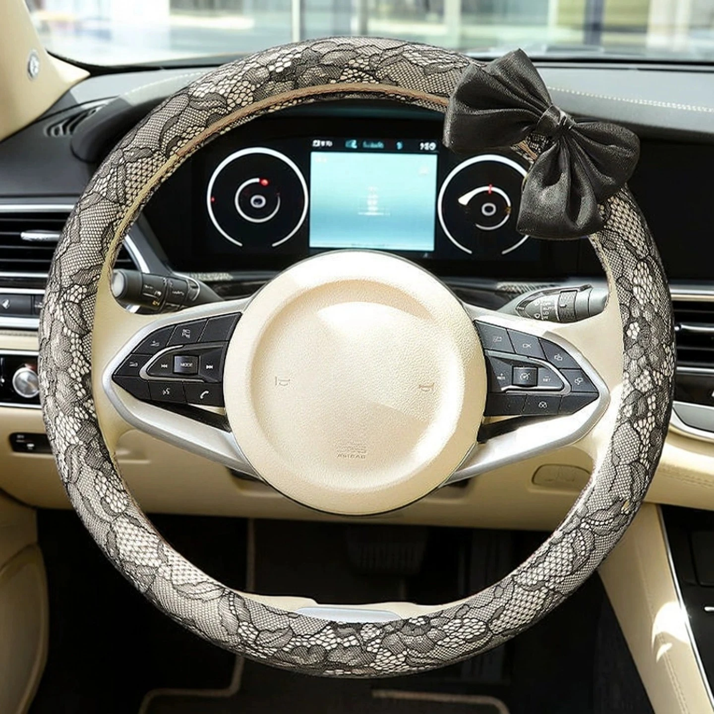 

Bow Lace Car Steering Wheel Cover Simple High-end Feeling Women and Men Cute High-end Four-season Universal Handle Cover