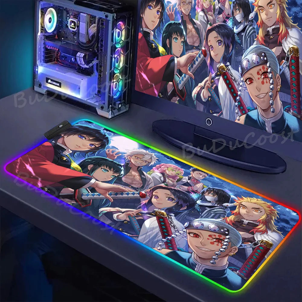 

LED Game Keyboard Backlit Cabinet Demon Slayer Pc Accessories Anime Mouse Pad Kimetsu No Yaiba Desk Pad RGB Carpet Gaming Mat XL