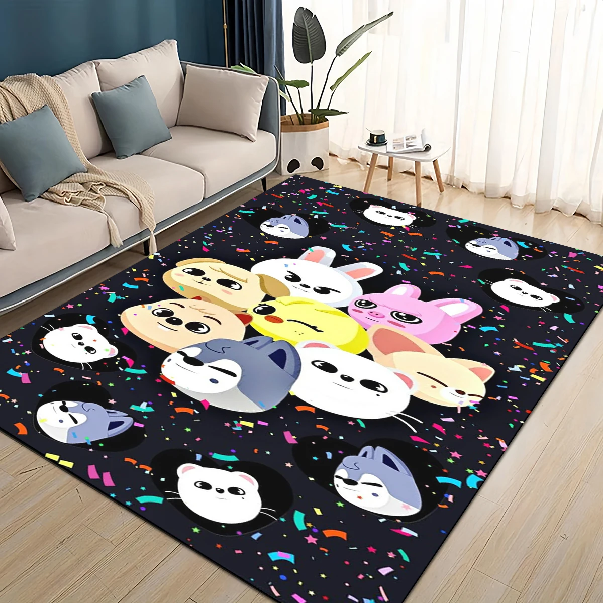 SKZ Kpop Stray Kids Star Cartoon 3D Carpet Rug for Living Room Bedroom Home Sofa Decoration,Kids Play Non-slip Floor Mat