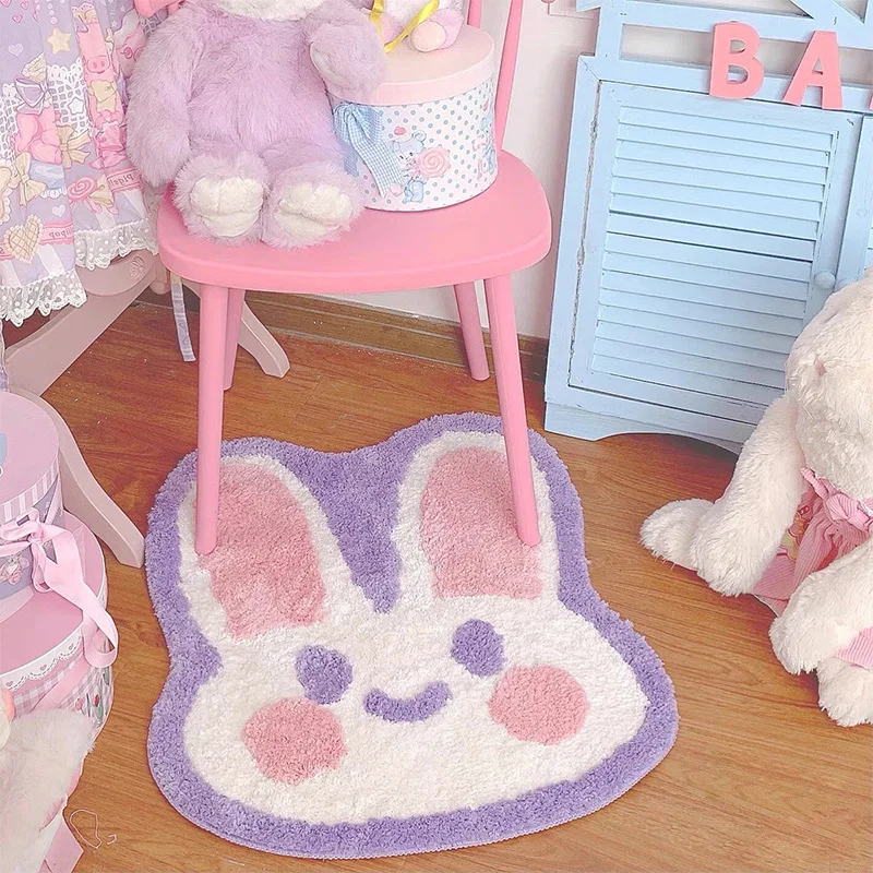 Cartoon Rabbit Ins Wind Flocking Doorway Carpet Irregular Non-slip Absorbent Dirt Resistant Foot Mat Bedroom Bedside Mat