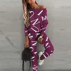 Women's Yoga Set Soft Outfit Letters Print Long Sleeve Top Spring Tracksuit Casual Sports Fitness Yoga Suit