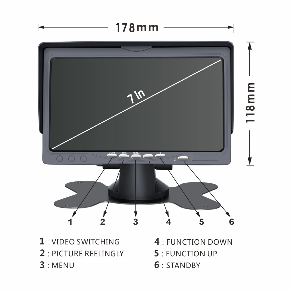 Cámara de salpicadero para coche, Monitor de 7 pulgadas, 4 cámaras, 1080p, visión nocturna, visión trasera, soporte para tarjeta SD, grabación