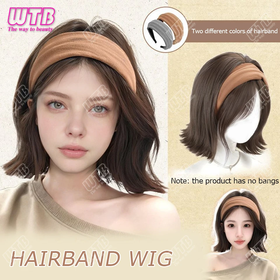 

Short Straight Headband Synthetic Natural Wigs for Gray/brown Headband Wig Women Daily Party Use Heat Resistant Fake Hair