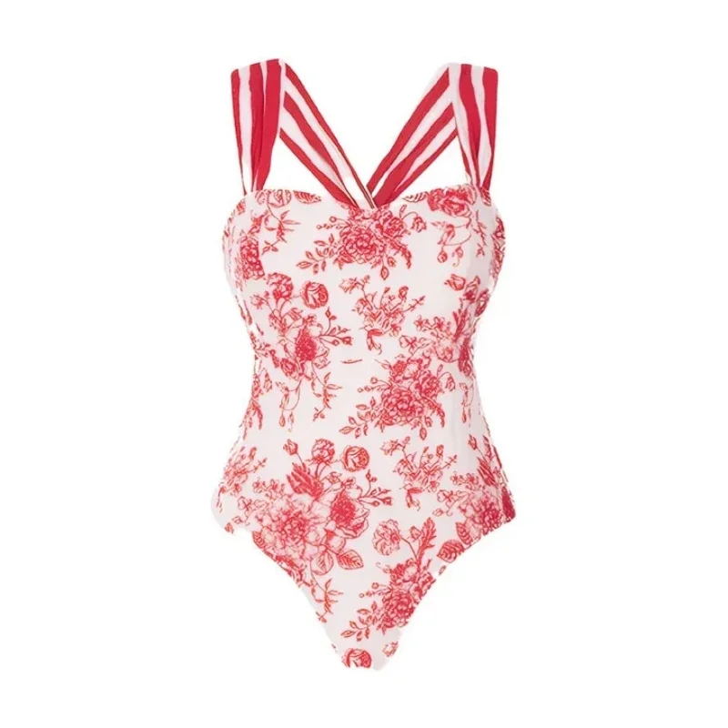 2Pc Striped One Piece Swimsuit 2025 Sexy Bandeau Push up Bikini with Bow Tie Female Swimwear Cover up Beachwear for Women