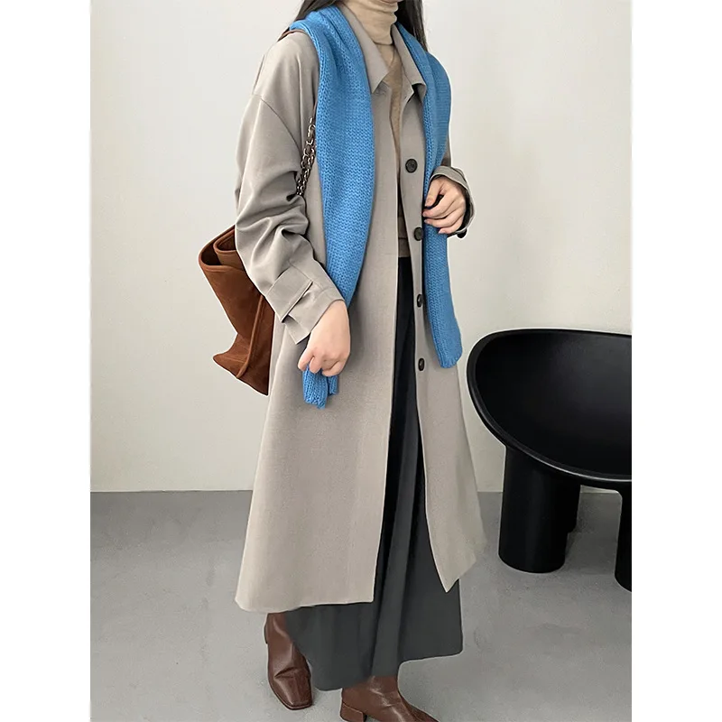 

SuperAen Spring Summer 2024 Korean Draping Thick Loose Waist Long Trench Coat