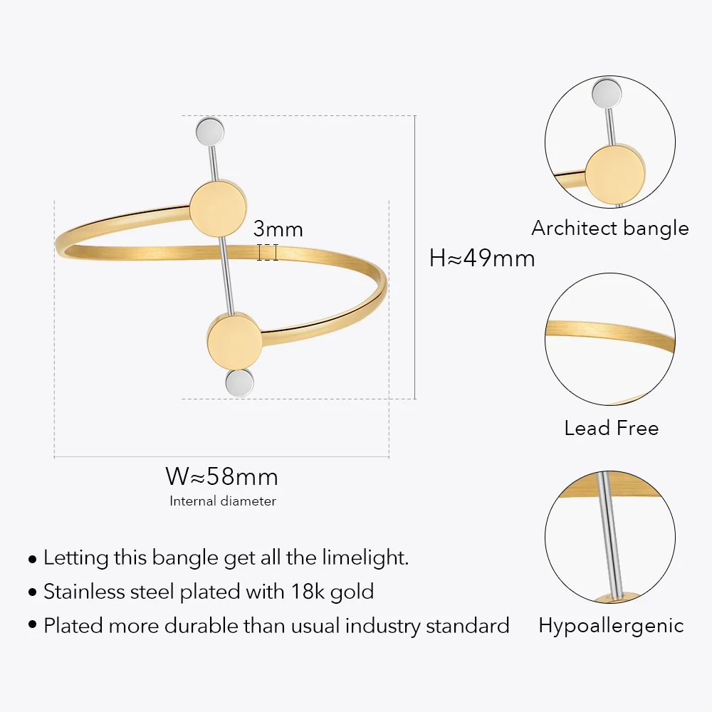 ENFASHION Pulseras Circle Open Bangle For Women Stainless Steel Gold Color Delicate Bracelet Fashion Jewelry Wholesale B222326