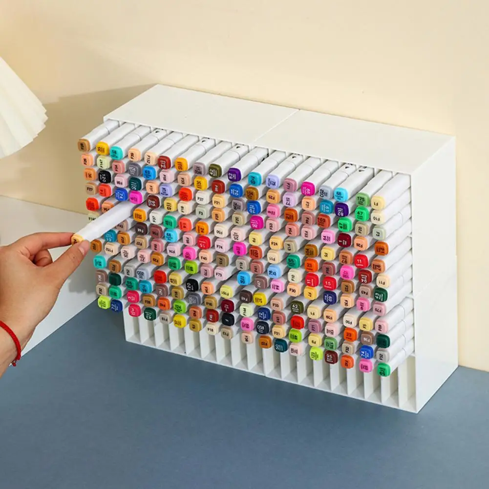 Art Marker Organizer Acrylic Double Layer Mark Pen Storage Box with 18 Compartments Desktop Organizer for Art Supplies Home