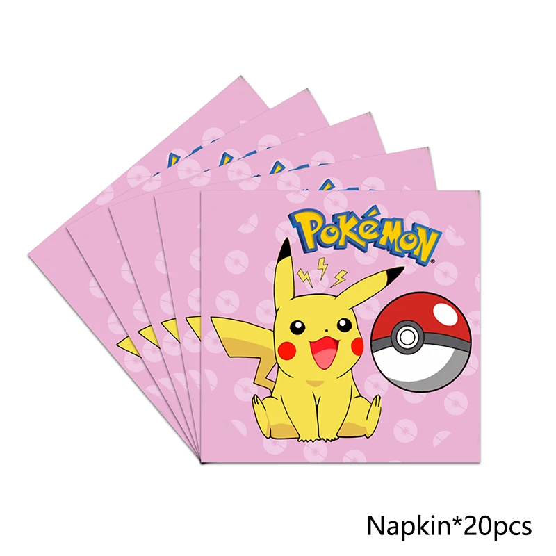Roze Pokemon Verjaardagsfeestje Decoraties Pikachu Folie Ballonnen Wegwerp Servet Servet Achtergrond Voor Kinderen Feestartikelen