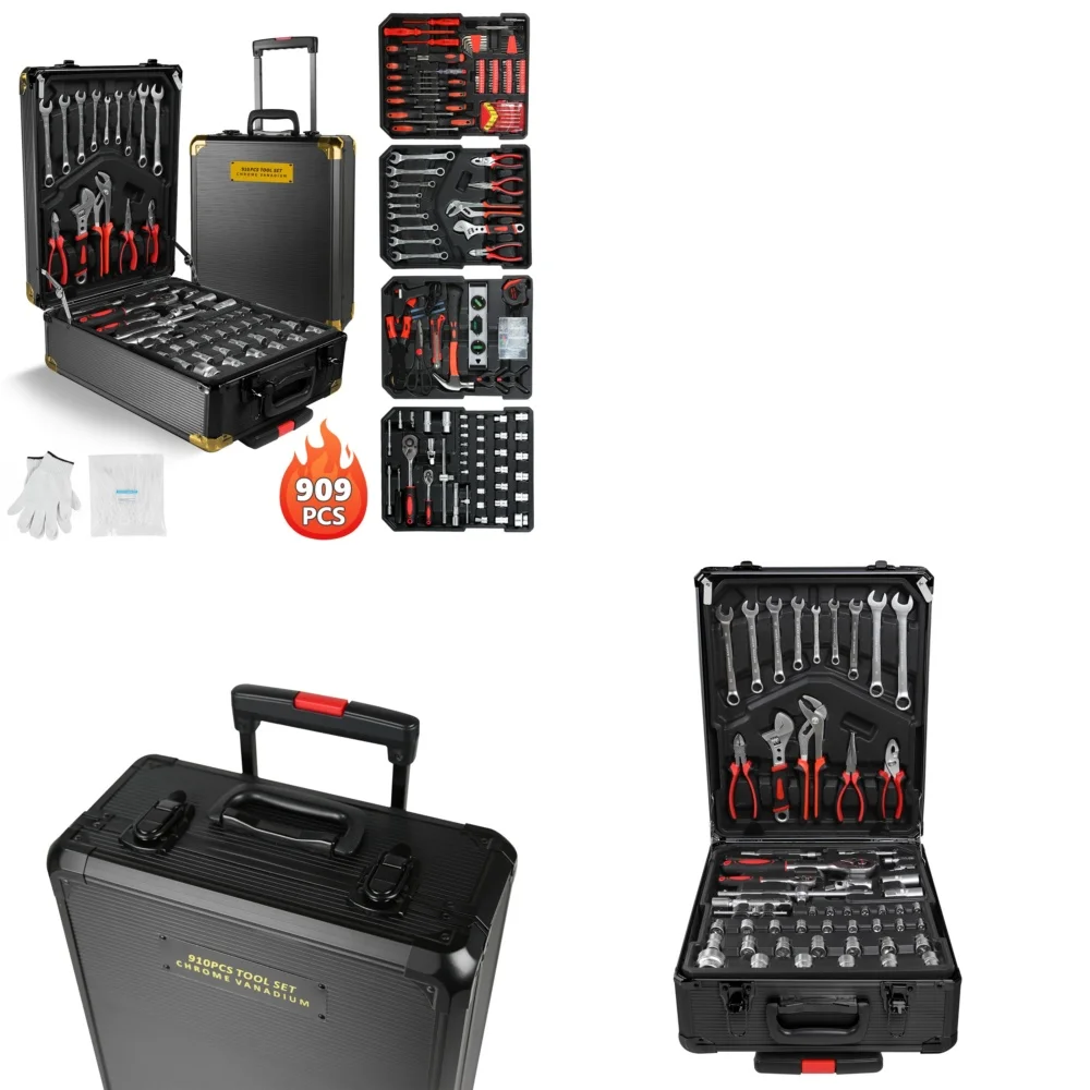 

Hand Tool Sets909 Piece Mechanics Tool Set with Trolley Case Wrenches and Sockets Organized