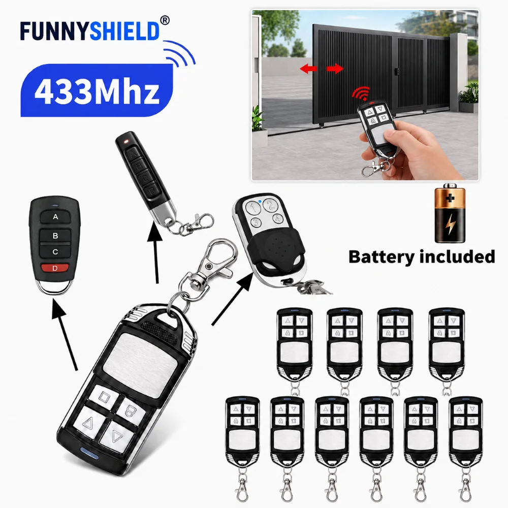 FUNNYSHIELD RF 433MHZ Remote Control Auto Copy 4 Buttons Electric Gate Garage Door Opener 433.92 MHz Transmitter with Keychain